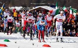 01.03.2013, Val di Fiemme, Italy (ITA): l-r: Michail Semenov (BLR), Curdin Perl (SUI), Evgeniy Belov (RUS), Andrew Newell (USA), Daniel Richardsson (SWE) - FIS nordic world ski championships, cross-country, 4x10km men, Val di Fiemme (ITA). www.nordicfocus.com. © Felgenhauer/NordicFocus. Every downloaded picture is fee-liable.