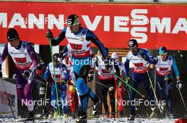 01.03.2013, Val di Fiemme, Italy (ITA): l-r: Hiroyuki Miyazawa (JPN), Vitaliy Shtun (UKR), Jiri Magal (CZE) - FIS nordic world ski championships, cross-country, 4x10km men, Val di Fiemme (ITA). www.nordicfocus.com. © Felgenhauer/NordicFocus. Every downloaded picture is fee-liable.