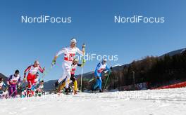 01.03.2013, Val di Fiemme, Italy (ITA): in the leading (l-r) Daniel Rickardsson (SWE), Fischer, One Way, Rottefella, Craft, Hannes Dotzler (GER), Fischer, Swix, Alpina, Rottefella, Adidas and Dietmar Noeckler (ITA), Fischer, KV+, Rottefella - FIS nordic world ski championships, cross-country, 4x10km men, Val di Fiemme (ITA). www.nordicfocus.com. © Laiho/NordicFocus. Every downloaded picture is fee-liable.