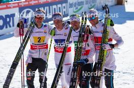 01.03.2013, Val di Fiemme, Italy (ITA): (l-r) Marcus Hellner (SWE), Fischer, Swix, Salomon, Craft, Calle Halfvarsson (SWE), Fischer, One Way, Alpina, Rottefella, Craft, Johan Olsson (SWE), Fischer, Swix, Alpina, Rottefella, Craft and Daniel Rickardsson (SWE), Fischer, One Way, Rottefella, Craft - FIS nordic world ski championships, cross-country, 4x10km men, Val di Fiemme (ITA). www.nordicfocus.com. © Laiho/NordicFocus. Every downloaded picture is fee-liable.