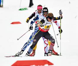 28.02.2013, Val di Fiemme, Italy (ITA): r-l: Elizabeth Stephen (USA), Anouk Faivre Picon (FRA), Denise Herrmann (GER) - FIS nordic world ski championships, cross-country, 4x5km women, Val di Fiemme (ITA). www.nordicfocus.com. © Felgenhauer/NordicFocus. Every downloaded picture is fee-liable.