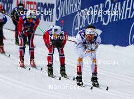 23.02.2013, Val di Fiemme, Italy (ITA): Marcus Hellner (SWE), Fischer, Swix, Salomon, Craft followed by Martin Johnsrud Sundby (NOR), Fischer, KV+, Rottefella, Swix and Petter Northug (NOR), Fischer, Swix, Alpina, Rottefella  - FIS nordic world ski championships, cross-country, skiathlon men, Val di Fiemme (ITA). www.nordicfocus.com. © Laiho/NordicFocus. Every downloaded picture is fee-liable.