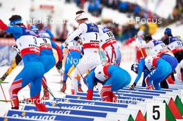 23.02.2013, Val di Fiemme, Italy (ITA): l-r: Evgeniy Belov (RUS), Marcus Hellner (SWE), Maurice Manificat (FRA) - FIS nordic world ski championships, cross-country, skiathlon men, Val di Fiemme (ITA). www.nordicfocus.com. © Felgenhauer/NordicFocus. Every downloaded picture is fee-liable.