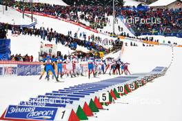 23.02.2013, Val di Fiemme, Italy (ITA): Dietmar Noeckler (ITA), Roland Clara (ITA), Calle Halfvarsson (SWE), Daniel Richardsson (SWE), Ilia Chernousov (RUS), Maurice Manificat (FRA), Marcus Hellner (SWE), Alex Harvey (CAN), Curdin Perl (SUI) - FIS nordic world ski championships, cross-country, skiathlon men, Val di Fiemme (ITA). www.nordicfocus.com. © Felgenhauer/NordicFocus. Every downloaded picture is fee-liable.