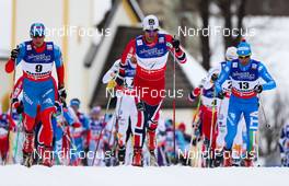 23.02.2013, Val di Fiemme, Italy (ITA):  (l-r) Evgeniy Belov (RUS), Fischer, Swix, Alpina, Rottefella, Adidas, Petter Northug (NOR), Fischer, Swix, Alpina, Rottefella and Giorgio di Centa (ITA), Fischer, Swix, Alpina, Rottefella, Rudy Project - FIS nordic world ski championships, cross-country, skiathlon men, Val di Fiemme (ITA). www.nordicfocus.com. © Laiho/NordicFocus. Every downloaded picture is fee-liable.