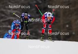 23.02.2013, Val di Fiemme, Italy (ITA): Martin Johnsrud Sundby (NOR), Fischer, KV+, Rottefella, Swix followed by Dario Cologna (SUI), Fischer, Swix, Alpina, Rottefella, Odlo  - FIS nordic world ski championships, cross-country, skiathlon men, Val di Fiemme (ITA). www.nordicfocus.com. © Laiho/NordicFocus. Every downloaded picture is fee-liable.