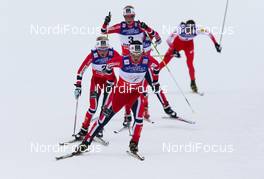 23.02.2013, Val di Fiemme, Italy (ITA):  Marit Bjoergen (NOR), Fischer, Swix, Rottefella followed by Therese Johaug (NOR), Fischer, Swix, Salomon and Kristin Steira (NOR), Madshus, One Way, Salomon, Swix - FIS nordic world ski championships, cross-country, skiathlon women, Val di Fiemme (ITA). www.nordicfocus.com. © Laiho/NordicFocus. Every downloaded picture is fee-liable.