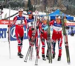 23.02.2013, Val di Fiemme, Italy (ITA): l-r: Kristin Stoermer Steira (NOR), Heidi Weng (NOR), Therese Johaug (NOR), Marit Bjoergen (NOR) - FIS nordic world ski championships, cross-country, skiathlon women, Val di Fiemme (ITA). www.nordicfocus.com. © Felgenhauer/NordicFocus. Every downloaded picture is fee-liable.