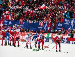 23.02.2013, Val di Fiemme, Italy (ITA): l-r: Heidi Weng (NOR), Astrid Uhrenholdt Jacobsen (NOR), Marit Bjoergen (NOR), Charlotte Kalla (SWE), Justyna Kowalczyk (POL), Therese Johaug (NOR) - FIS nordic world ski championships, cross-country, skiathlon women, Val di Fiemme (ITA). www.nordicfocus.com. © Felgenhauer/NordicFocus. Every downloaded picture is fee-liable.