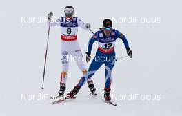 23.02.2013, Val di Fiemme, Italy (ITA): (l-r) Charlotte Kalla (SWE), Fischer, Swix, Salomon, Craft and Krista Laehteenmaeki (FIN), Madshus, Rottefella, Craft  - FIS nordic world ski championships, cross-country, skiathlon women, Val di Fiemme (ITA). www.nordicfocus.com. © Laiho/NordicFocus. Every downloaded picture is fee-liable.