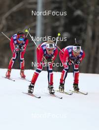 23.02.2013, Val di Fiemme, Italy (ITA):  (l-r) Kristin Steira (NOR), Madshus, One Way, Salomon, Swix and Marit Bjoergen (NOR), Fischer, Swix, Rottefella - FIS nordic world ski championships, cross-country, skiathlon women, Val di Fiemme (ITA). www.nordicfocus.com. © Laiho/NordicFocus. Every downloaded picture is fee-liable.