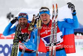 24.02.2013, Val di Fiemme, Italy (ITA): (l-r) Alexey Petukhov (RUS), Fischer, Swix, Rottefella, Adidas and Nikita Kriukov (RUS), Rossignol, Swix, Rottefella, Adidas  - FIS nordic world ski championships, cross-country, team sprint, Val di Fiemme (ITA). www.nordicfocus.com. © Laiho/NordicFocus. Every downloaded picture is fee-liable.