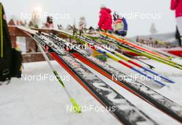 30.11.2013, Kuusamo, Finland (FIN): skis ready for the start - FIS world cup cross-country, 5km women, Kuusamo (FIN). www.nordicfocus.com. © Laiho/NordicFocus. Every downloaded picture is fee-liable.