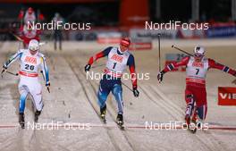 29.11.2013, Kuusamo, Finland (FIN): (l-r) Teodor Peterson (SWE), Rossignol, Skigo, Rottefella, Craft, Anton Gafarov (RUS), Salomon, Swix, Adidas and Eirik Brandsdal (NOR), Fischer, Swix, Alpina, Rottefella - FIS world cup cross-country, individual sprint, Kuusamo (FIN). www.nordicfocus.com. © Laiho/NordicFocus. Every downloaded picture is fee-liable.