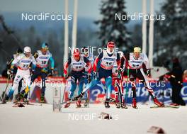 01.12.2013, Kuusamo, Finland (FIN): Lars Nelson (SWE), Nikolay Chebotko (KAZ), Evgeniy Belov (RUS), Ilia Chernousov (RUS), Johannes Duerr (AUT), (l-r) - FIS world cup cross-country, pursuit men, Kuusamo (FIN). www.nordicfocus.com. © Felgenhauer/NordicFocus. Every downloaded picture is fee-liable.