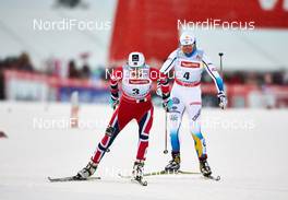 01.12.2013, Kuusamo, Finland (FIN): Therese Johaug (NOR), Charlotte Kalla (SWE), (l-r) - FIS world cup cross-country, pursuit women, Kuusamo (FIN). www.nordicfocus.com. © Felgenhauer/NordicFocus. Every downloaded picture is fee-liable.