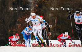 21.12.2013, Asiago, Italy (ITA): Martti Jylhae (FIN), Emil Joensson (SWE), Ueli Schnider (SUI), Gianluca Cologna (SUI), (l-r) - FIS world cup cross-country, individual sprint, Asiago (ITA). www.nordicfocus.com. © Felgenhauer/NordicFocus. Every downloaded picture is fee-liable.