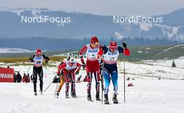 21.12.2013, Asiago, Italy (ITA): Jovian Hediger (SUI), Tomas Northug (NOR), Ola Vigen Hattestad (NOR), Anton Gafarov (RUS), (l-r) - FIS world cup cross-country, individual sprint, Asiago (ITA). www.nordicfocus.com. © Felgenhauer/NordicFocus. Every downloaded picture is fee-liable.