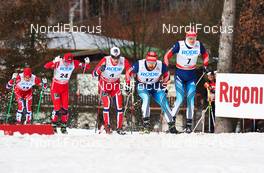 21.12.2013, Asiago, Italy (ITA): John Kristian Dahl (NOR), Sindre Bjoernestad Skar (NOR), Eldar Roenning (NOR), Alexey Petukhov (RUS), Nikita Kriukov (RUS), (l-r) - FIS world cup cross-country, individual sprint, Asiago (ITA). www.nordicfocus.com. © Felgenhauer/NordicFocus. Every downloaded picture is fee-liable.