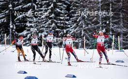 31.12.2013, Lenzerheide, Switzerland (SUI): Hanna Kolb (GER), Laurien Van Der Graaff (SUI), Sophie Caldwell (USA), Ingvild Flugstad Oestberg (NOR), Astrid Uhrenholdt Jacobsen (NOR), (l-r) - FIS world cup cross-country, tour de ski, individual sprint, Lenzerheide (SUI). www.nordicfocus.com. © Felgenhauer/NordicFocus. Every downloaded picture is fee-liable.