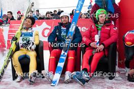 13.01.2013, Chaux-Neuve, France (FRA): (l-r) Yoshito Watabe (JPN), Fischer, Swix, Rottefella, Jason Lamy Chappuis (FRA), Salomon, Swix, One Way and Magnus Krog (NOR), Fischer, Alpina, Rottefella, Swix - FIS world cup nordic combined, team sprint HS118/2x7.5km, Chaux-Neuve (FRA). www.nordicfocus.com. © Becker/NordicFocus. Every downloaded picture is fee-liable.