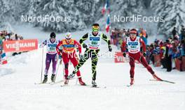 13.01.2013, Chaux-Neuve, France (FRA): (l-r) Hideaki Nagai (JPN), Fischer, Swix, Rottefella, Joergen Graabak (NOR), Fischer, Swix, Alpina, Rottefella, Jason Lamy Chappuis (FRA), Salomon, Swix, One Way and Mitja Oranic (SLO), Fischer, One Way, Alpina, Rottefella, Odlo - FIS world cup nordic combined, team sprint HS118/2x7.5km, Chaux-Neuve (FRA). www.nordicfocus.com. © Becker/NordicFocus. Every downloaded picture is fee-liable.
