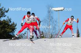 08.03.2013, Lahti, Finland (FIN): (l-r) Lukas Klapfer (AUT), Salomon, Swix, Loeffler, Bernhard Gruber (AUT), Fischer, Rottefella, Loeffler and Wilhelm Denifl (AUT), Salomon, Leki, Loeffler - FIS world cup nordic combined, individual gundersen HS130/10km, Lahti (FIN). www.nordicfocus.com. © Laiho/NordicFocus. Every downloaded picture is fee-liable.