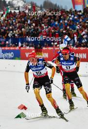 28.02.2013, Val di Fiemme, Italy (ITA): l-r: Johannes Rydzek (GER), Bjoern Kircheisen (GER) - FIS nordic world ski championships, nordic combined, individual gundersen HS134/10km, Val di Fiemme (ITA). www.nordicfocus.com. © Felgenhauer/NordicFocus. Every downloaded picture is fee-liable.
