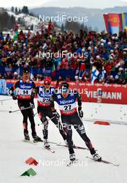 28.02.2013, Val di Fiemme, Italy (ITA): l-r: Miroslav Dvorak (CZE), Bill Demong (USA), Taylor Fletcher (USA) - FIS nordic world ski championships, nordic combined, individual gundersen HS134/10km, Val di Fiemme (ITA). www.nordicfocus.com. © Felgenhauer/NordicFocus. Every downloaded picture is fee-liable.