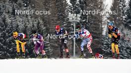 22.02.2013, Val di Fiemme, Italy (ITA): Fabian Riessle (GER), Hideaki Nagai (JPN), Bryan Fletcher (USA), Maxime Laheurte (FRA), Tino Edelmann (GER) - FIS nordic world ski championships, nordic combined, individual gundersen HS106/10km, Val di Fiemme (ITA). www.nordicfocus.com. © Felgenhauer/NordicFocus. Every downloaded picture is fee-liable.