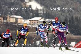22.02.2013, Val di Fiemme, Italy (ITA): l-r: Pavel Churavy (CZE), Fabian Riessle (GER), Maxime Laheurte (FRA), Bryan Fletcher (USA), Hideaki Nagai (JPN) - FIS nordic world ski championships, nordic combined, individual gundersen HS106/10km, Val di Fiemme (ITA). www.nordicfocus.com. © Felgenhauer/NordicFocus. Every downloaded picture is fee-liable.