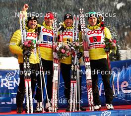 24.02.2013, Val di Fiemme, Italy (ITA): l-r: Bryan Fletcher (USA), Bill Demong (USA), Todd Lodwick (USA), Taylor Fletcher (USA) - FIS nordic world ski championships, nordic combined, team HS106/4x5km, Val di Fiemme (ITA). www.nordicfocus.com. © Felgenhauer/NordicFocus. Every downloaded picture is fee-liable.
