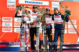 24.02.2013, Val di Fiemme, Italy (ITA): l-r: Jason Lamy Chappuis (FRA), Sebastien Lacroix (FRA), Francois Braud (FRA), Maxime Laheurte (FRA) - FIS nordic world ski championships, nordic combined, team HS106/4x5km, Val di Fiemme (ITA). www.nordicfocus.com. © Felgenhauer/NordicFocus. Every downloaded picture is fee-liable.