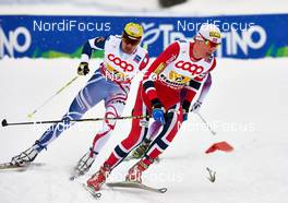 24.02.2013, Val di Fiemme, Italy (ITA): l-r: Sebastien Lacroix (FRA), Magnus Krog (NOR) - FIS nordic world ski championships, nordic combined, team HS106/4x5km, Val di Fiemme (ITA). www.nordicfocus.com. © Felgenhauer/NordicFocus. Every downloaded picture is fee-liable.