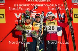 07.12.2013, Lillehammer, Norway (NOR): Akito Watabe (JPN), Jason Lamy-Chappuis (FRA), Mikko Kokslien (NOR), Mikko Kokslien (NOR) - FIS world cup nordic combined, individual gundersen HS106/10km, Lillehammer (NOR). www.nordicfocus.com. © Manzoni/NordicFocus. Every downloaded picture is fee-liable.
