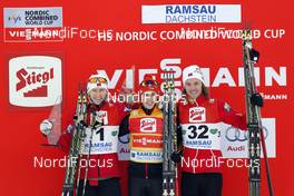 15.12.2013, Ramsau, Austria (AUT): Haavard Klemetsen (NOR), Eric Frenzel (GER), Mikko Kokslien (NOR) - FIS world cup nordic combined, individual gundersen HS98/10km, Ramsau (AUT). www.nordicfocus.com. © Mandl/NordicFocus. Every downloaded picture is fee-liable.
