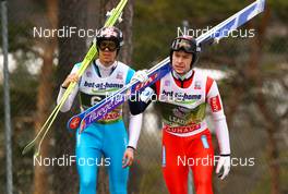 03.01.2013, Innsbruck, Austria (AUT):  (l-r) Anders Bardal (NOR), Fischer and Anders Jacobsen (NOR), Fluege.de - FIS world cup ski jumping, four hills tournament, individual HS130 qualification, Innsbruck (AUT). www.nordicfocus.com. © Laiho/NordicFocus. Every downloaded picture is fee-liable.