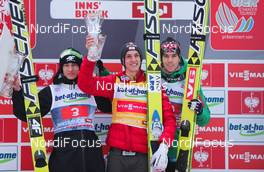 04.01.2013, Innsbruck, Austria (AUT):  (l-r) Kamil Stoch (POL), Fischer, Gregor Schlierenzauer (AUT), Fischer and Anders Bardal (NOR), Fischer - FIS world cup ski jumping, four hills tournament, individual HS130, Innsbruck (AUT). www.nordicfocus.com. © Laiho/NordicFocus. Every downloaded picture is fee-liable.