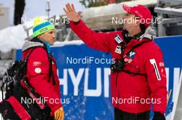 26.01.2013, Vikersund, Norway (NOR):  (l-r) Alenxander Diess (AUT) and Alexander Pointner (AUT), the coach of team Austria - FIS world cup ski flying, individual HS225, Vikersund (NOR). www.nordicfocus.com. © Laiho/NordicFocus. Every downloaded picture is fee-liable.