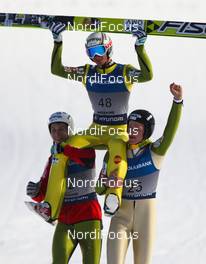 27.01.2013, Vikersund, Norway (NOR): (l-r) Jurij Tepes (SLO), Fischer, Robert Kranjec (SLO), Fischer and Peter Prevc (SLO)  - FIS world cup ski flying, individual HS225, Vikersund (NOR). www.nordicfocus.com. © Laiho/NordicFocus. Every downloaded picture is fee-liable.