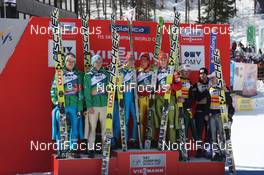 23.03.2013, Planica, Slovenia (SLO): L-R: Slovenia wins ahead of Norway and Austria - FIS world cup ski flying, team HS215, Planica (SLO). www.nordicfocus.com. © Manzoni/NordicFocus. Every downloaded picture is fee-liable.