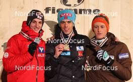 24.02.2013, Val di Fiemme, Italy (ITA):  (l-r) Gregor Schlierenzauer (AUT), Fischer, Anders Bardal (NOR), Fischer and Peter Prevc (SLO) - FIS nordic world ski championships, ski jumping, individual HS106, Val di Fiemme (ITA). www.nordicfocus.com. © Laiho/NordicFocus. Every downloaded picture is fee-liable.
