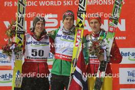 23.02.2013, Val di Fiemme, Italy (ITA): (l-r) Gregor Schlierenzauer (AUT), Fischer, Anders Bardal (NOR), Fischer and Peter Prevc (SLO)  - FIS nordic world ski championships, ski jumping, individual HS106, Val di Fiemme (ITA). www.nordicfocus.com. © Laiho/NordicFocus. Every downloaded picture is fee-liable.