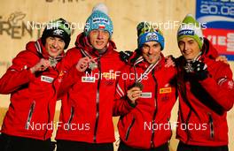 02.03.2013, Val di Fiemme, Italy (ITA): (l-r) Kamil Stoch (POL), Fischer, Dawid Kubacki (POL), Piotr Zyla (POL), Fischer and Maciej Kot (POL), Fischer - FIS nordic world ski championships, ski jumping, team HS134, Val di Fiemme (ITA). www.nordicfocus.com. © Laiho/NordicFocus. Every downloaded picture is fee-liable.