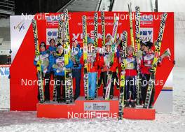 06.12.2013, Lillehammer, Norway (NOR): teams (l-r) Austria (AUT), Japan (JPN and Norway (NOR) - FIS world cup ski jumping, mixed team HS106, Lillehammer (NOR). www.nordicfocus.com. © Laiho/NordicFocus. Every downloaded picture is fee-liable.