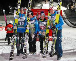 06.12.2013, Lillehammer, Norway (NOR): (l-r) Gregor Schlierenzauer (AUT), Fischer, Daniela Iraschko (AUT), Fischer, Jacqueline Seifriedsberger (AUT), Fischer and Thomas Morgenstern (AUT), Fischer - FIS world cup ski jumping, mixed team HS106, Lillehammer (NOR). www.nordicfocus.com. © Laiho/NordicFocus. Every downloaded picture is fee-liable.