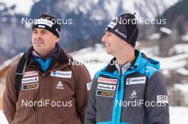 19.12.2013, Engelberg, Switzerland (SUI): Bernie Schoedler (SUI), Martin Kuenzle (SUI), headcoach Team Switzerland  - FIS world cup ski jumping, training, Engelberg (SUI). www.nordicfocus.com. © Manzoni/NordicFocus. Every downloaded picture is fee-liable.