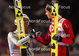 29.12.2013, Oberstdorf, Germany (GER): (l-r) Simon Ammann (SUI), Fischer and Anders Bardal (NOR), Fischer - FIS world cup ski jumping, four hills tournament, individual HS137, Oberstdorf (GER). www.nordicfocus.com. © Laiho/NordicFocus. Every downloaded picture is fee-liable.