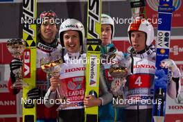 29.12.2013, Oberstdorf, Germany (GER): (l-r) Anders Bardal (NOR), Fischer, Simon Ammann (SUI), Fischer, Peter Prevc (SLO) and Thomas Diethart (AUT) - FIS world cup ski jumping, four hills tournament, individual HS137, Oberstdorf (GER). www.nordicfocus.com. © Laiho/NordicFocus. Every downloaded picture is fee-liable.