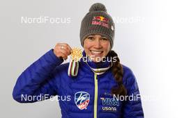 23.02.2013, Val di Fiemme, Italy (ITA):  Sarah Hendrickson (USA), Fluege.de - FIS nordic world ski championships, ski jumping ladies, medals, Val di Fiemme (ITA). www.nordicfocus.com. © Laiho/NordicFocus. Every downloaded picture is fee-liable.